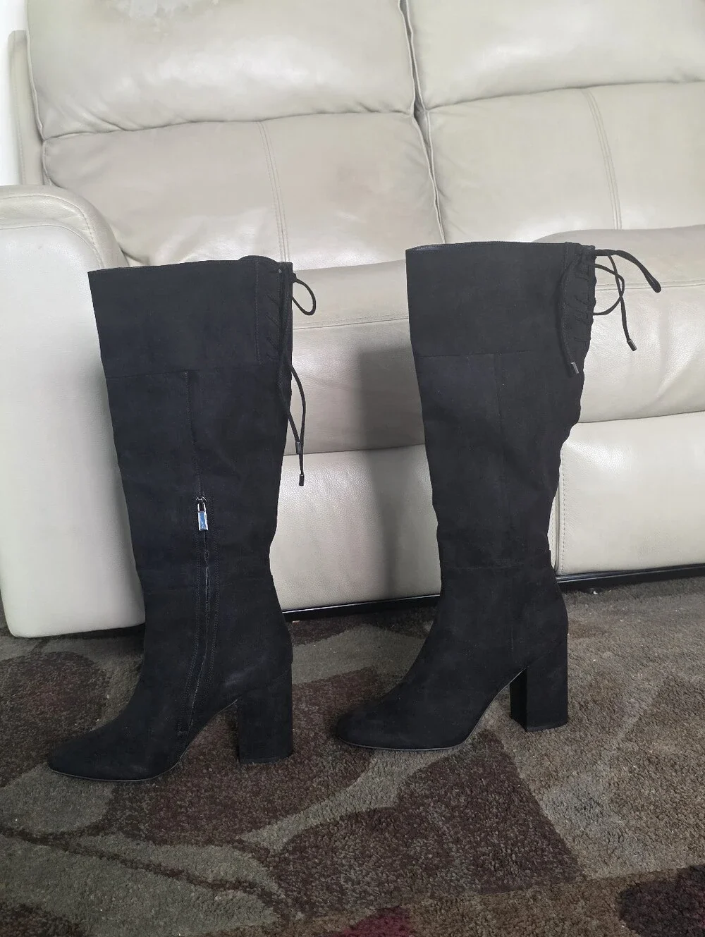 Kennth Cole Reaction Black Suede Knee-High Block Heel Boots